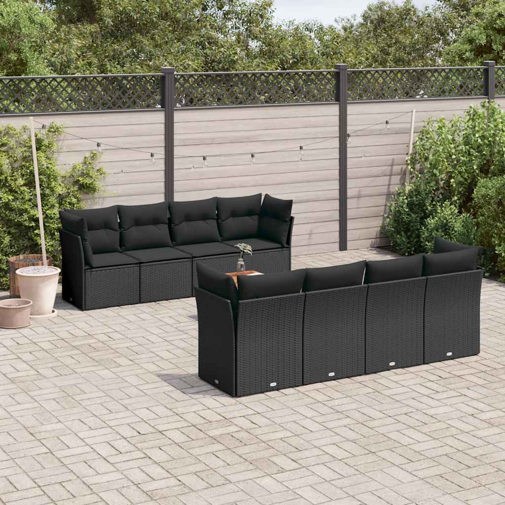 sofasæt til haven 9 dele med hynder polyrattan sort
