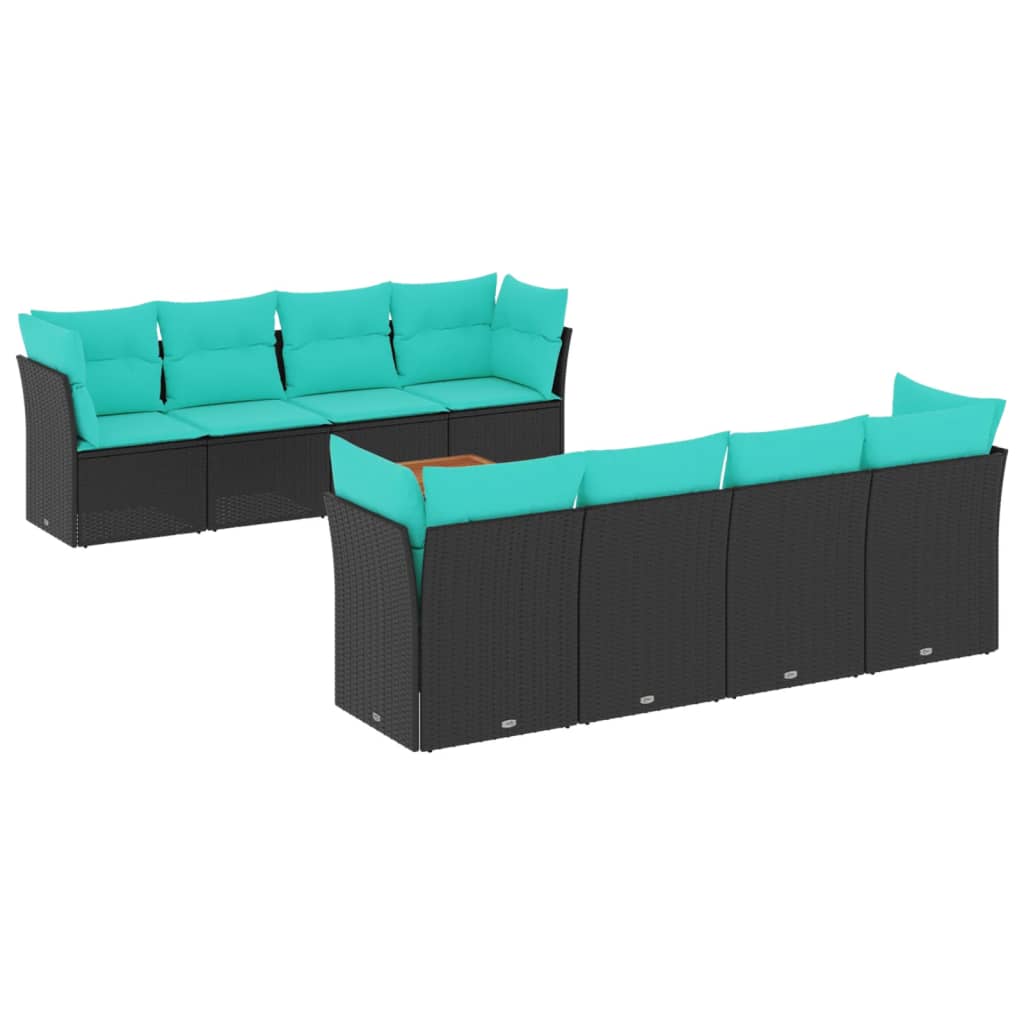 sofasæt til haven 9 dele med hynder polyrattan sort