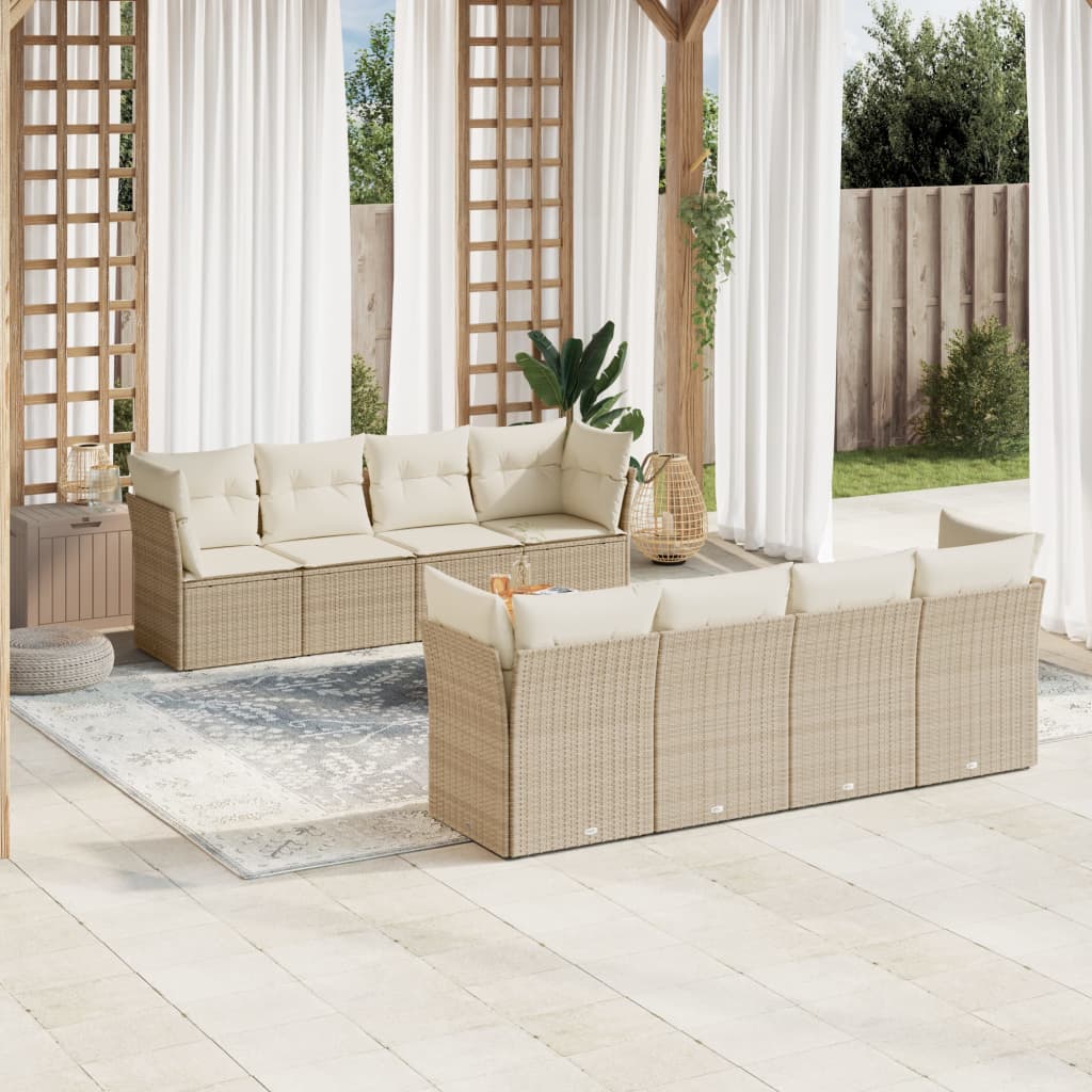 sofasæt til haven 9 dele med hynder polyrattan beige