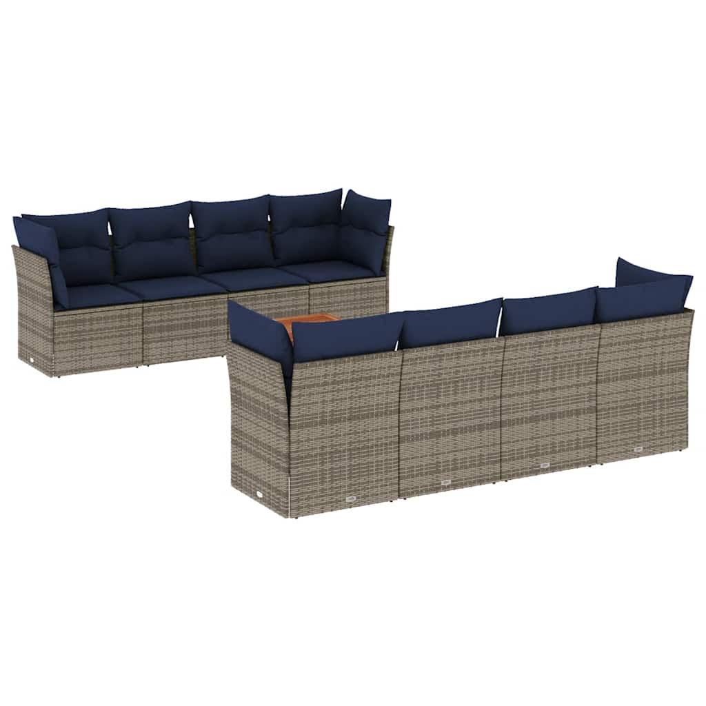sofasæt til haven 9 dele med hynder polyrattan grå