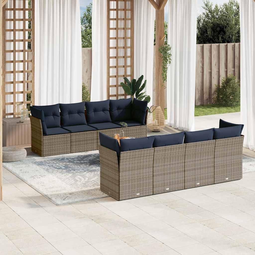 sofasæt til haven 9 dele med hynder polyrattan grå