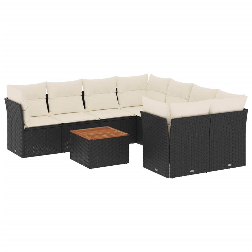 sofasæt til haven 9 dele med hynder polyrattan sort