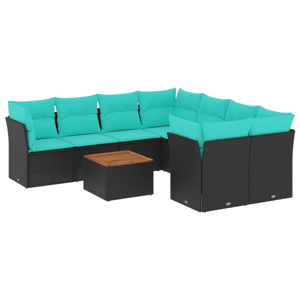 sofasæt til haven 9 dele med hynder polyrattan sort