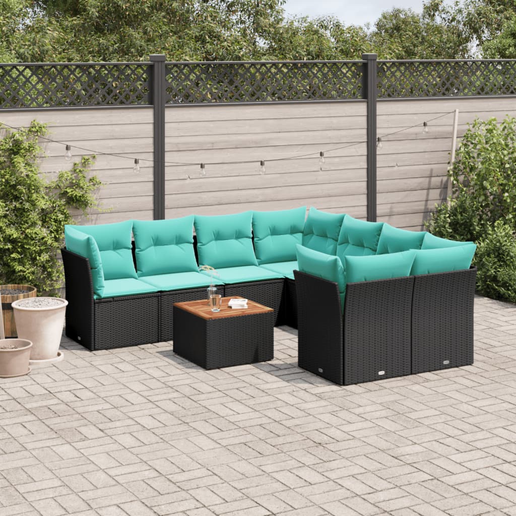 sofasæt til haven 9 dele med hynder polyrattan sort