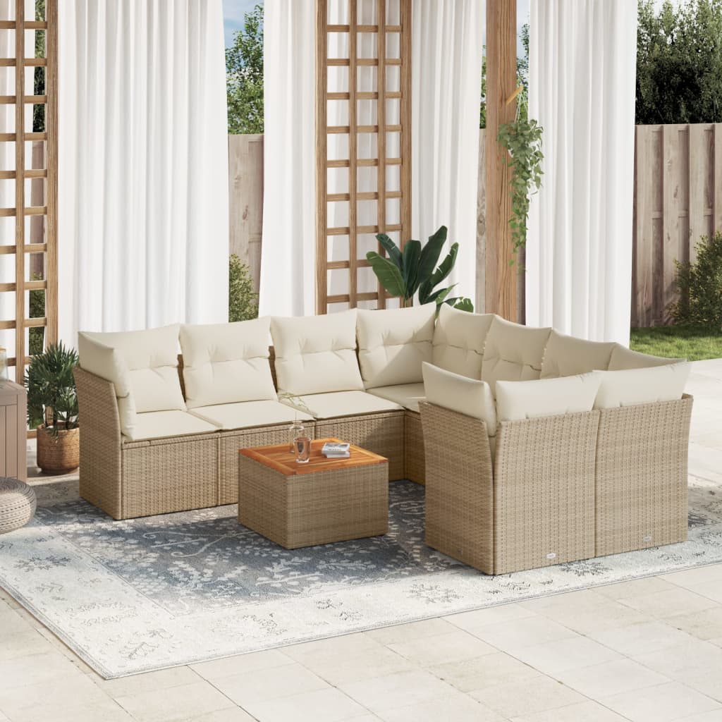 sofasæt til haven 9 dele med hynder polyrattan beige