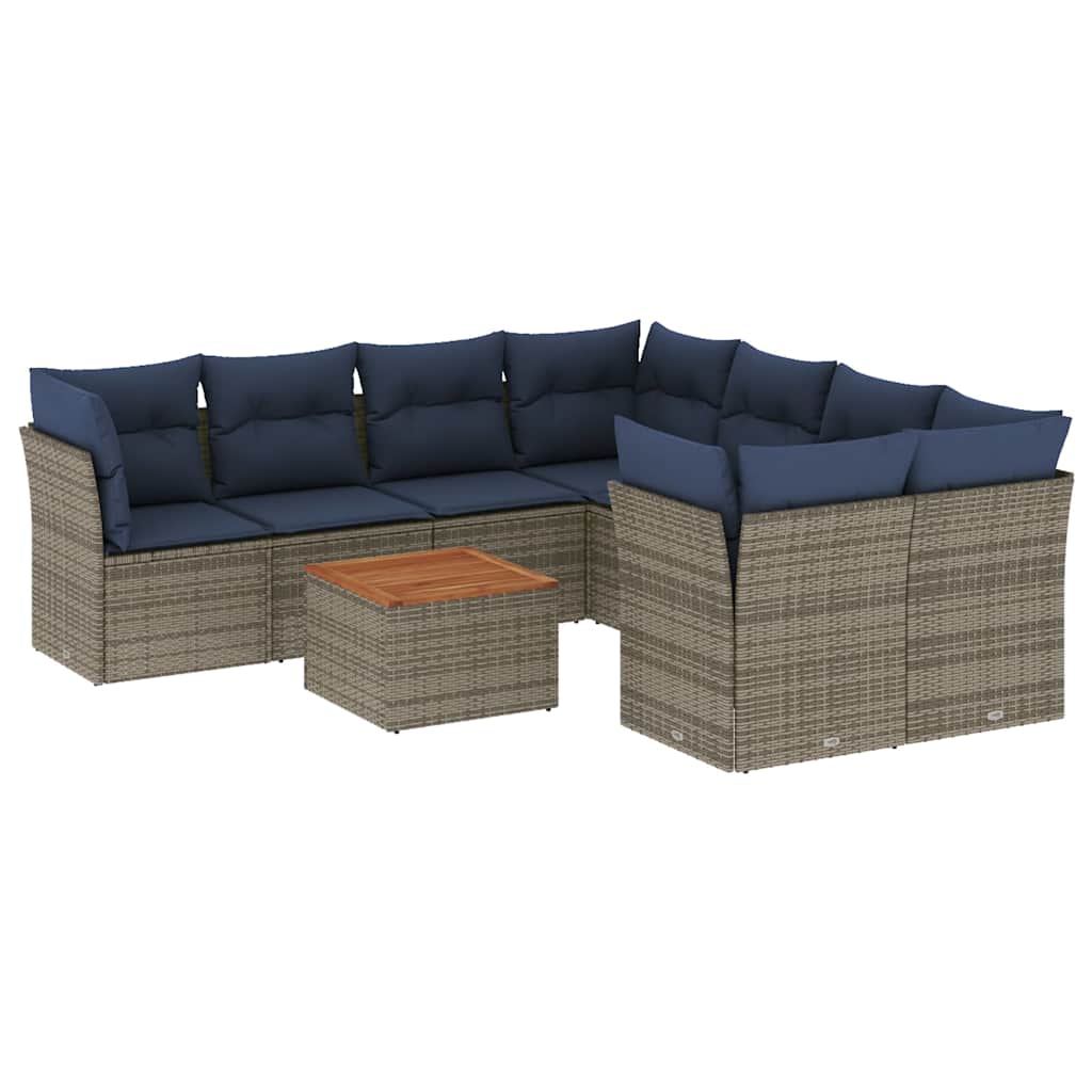 sofasæt til haven 9 dele med hynder polyrattan grå