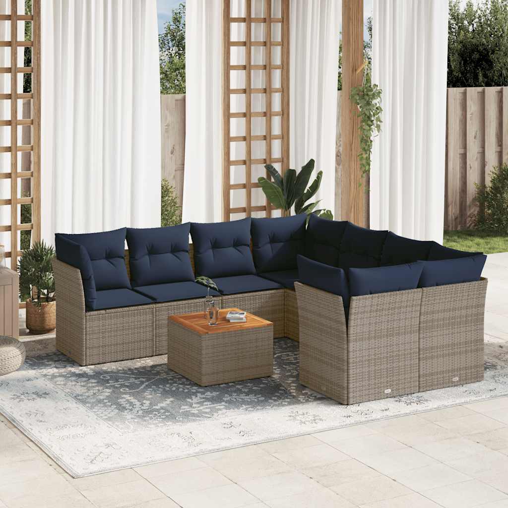 sofasæt til haven 9 dele med hynder polyrattan grå