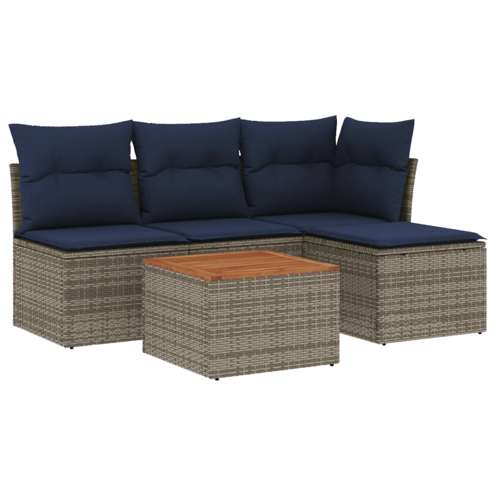 havesofasæt med 5 dele og hynder grå polyrattan