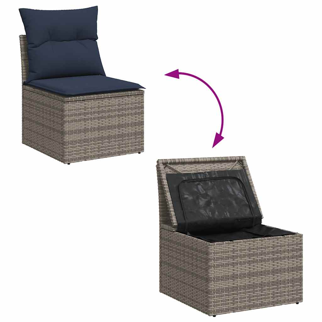 havesofasæt med 5 dele og hynder grå polyrattan