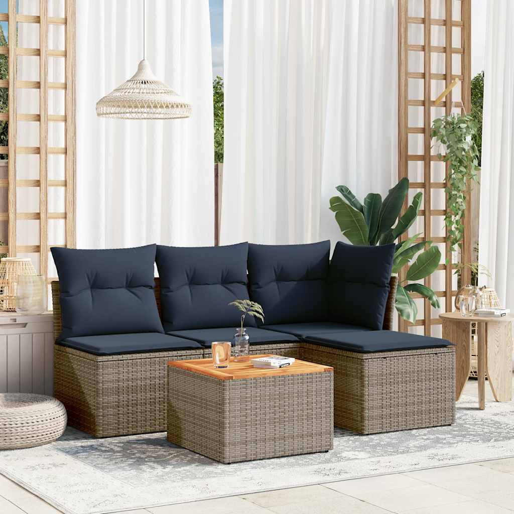 havesofasæt med 5 dele og hynder grå polyrattan