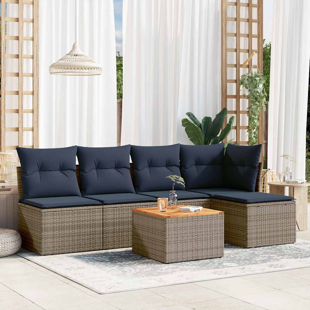 havesofasæt med 6 dele og hynder grå polyrattan