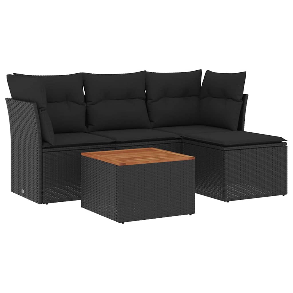 sofasæt til haven 5 dele med hynder polyrattan sort