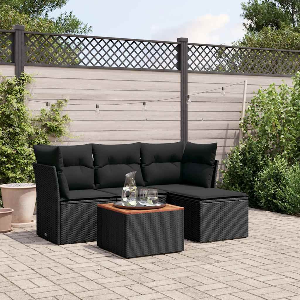 sofasæt til haven 5 dele med hynder polyrattan sort