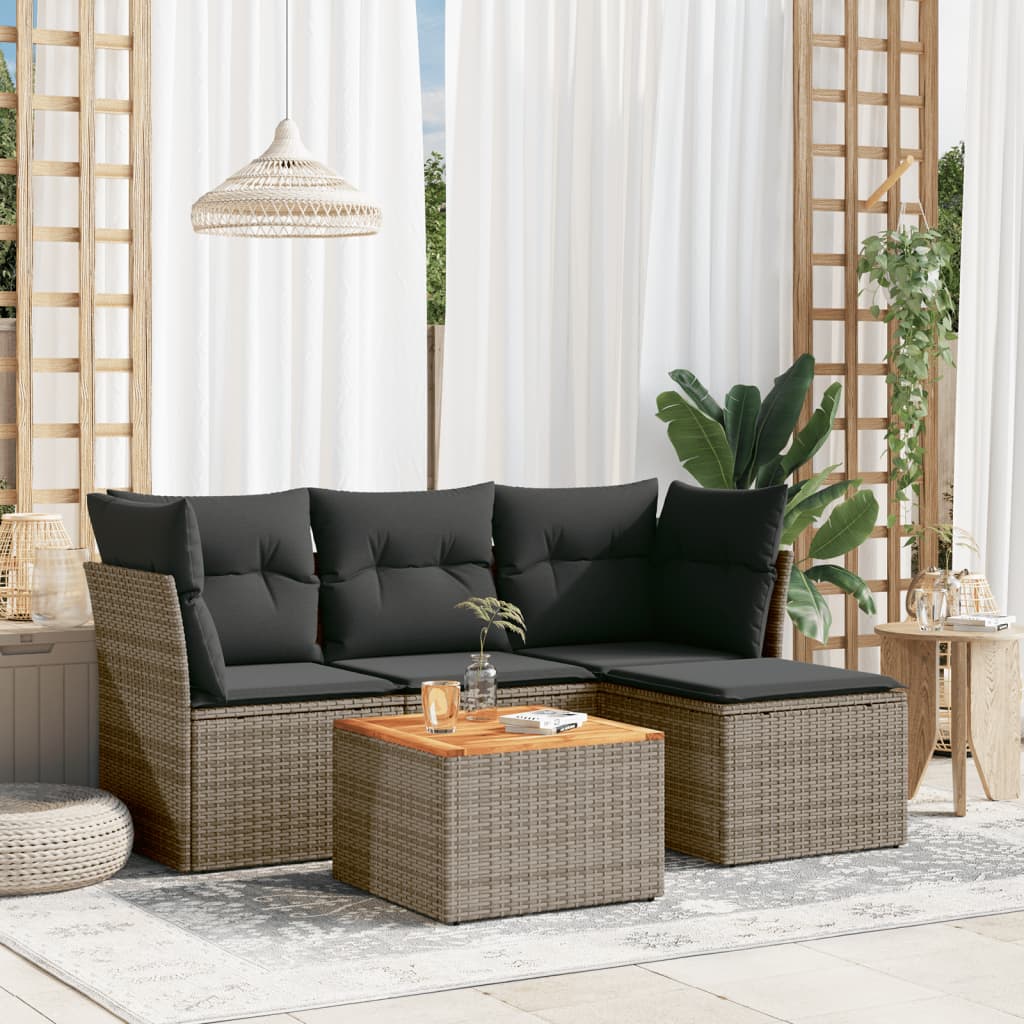 sofasæt 5 dele med hynder polyrattan grå