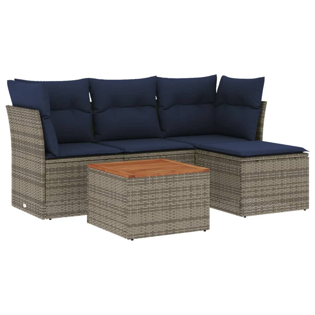 havesofasæt med 5 dele og hynder grå polyrattan
