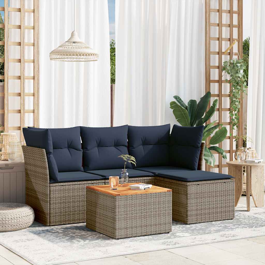 havesofasæt med 5 dele og hynder grå polyrattan