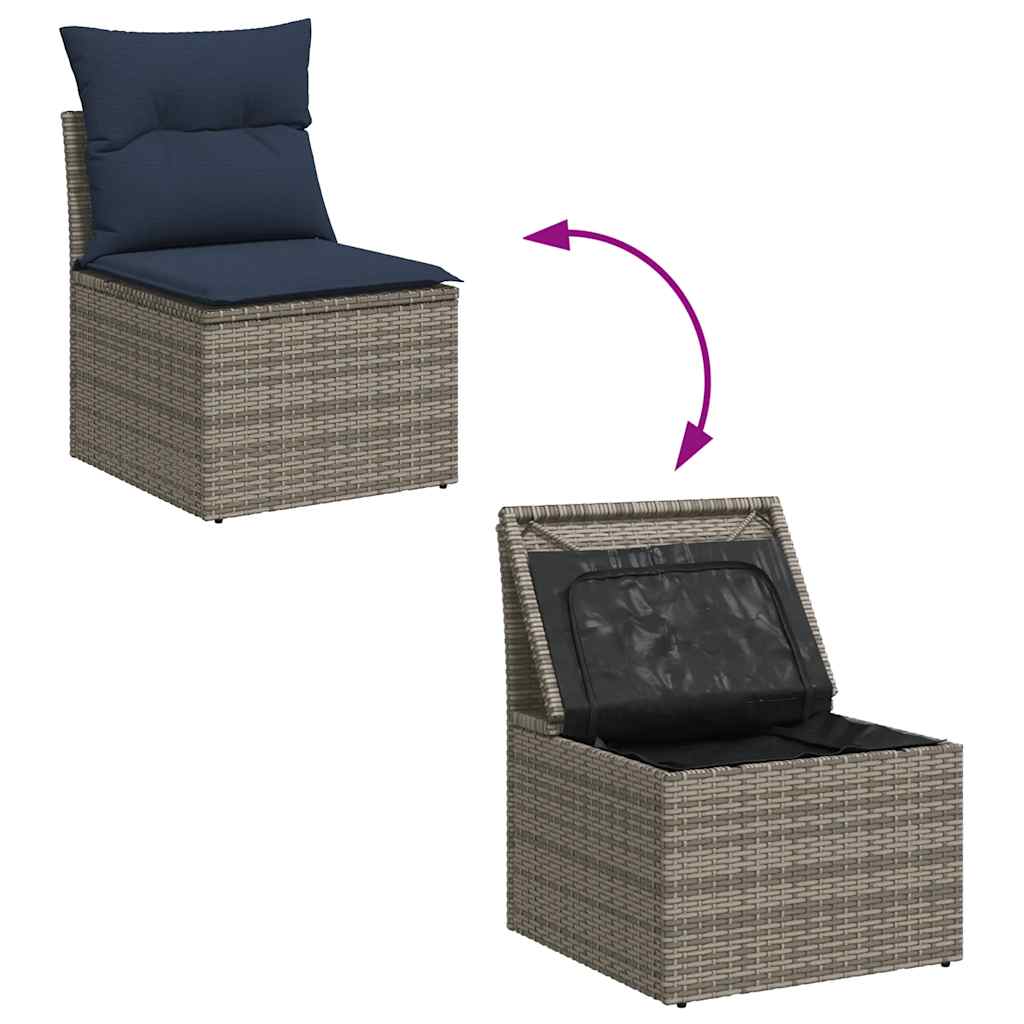 havesofasæt med 6 dele og hynder grå polyrattan