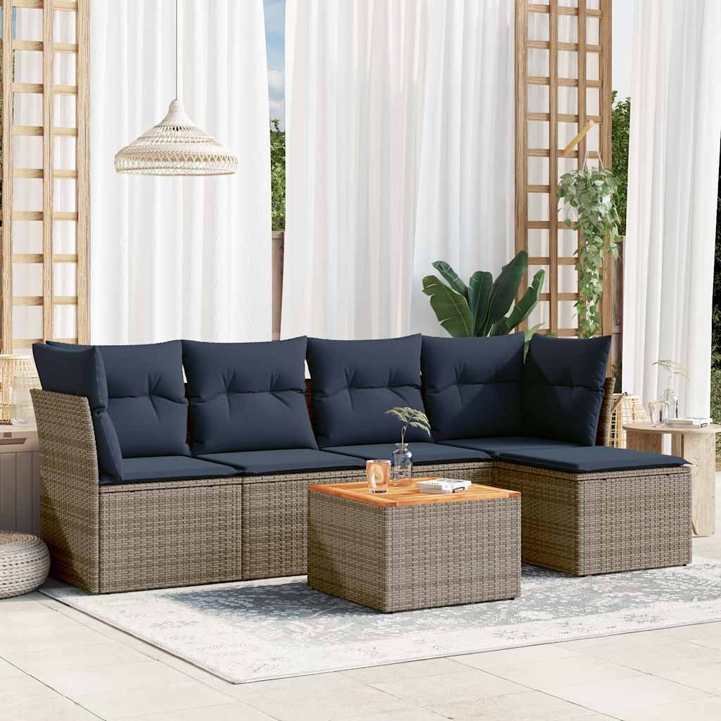 havesofasæt med 6 dele og hynder grå polyrattan