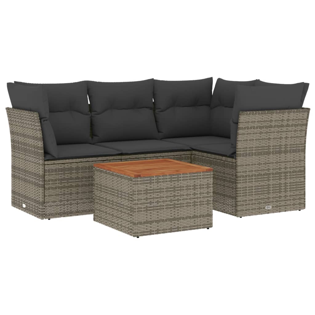 sofasæt 5 dele med hynder polyrattan grå