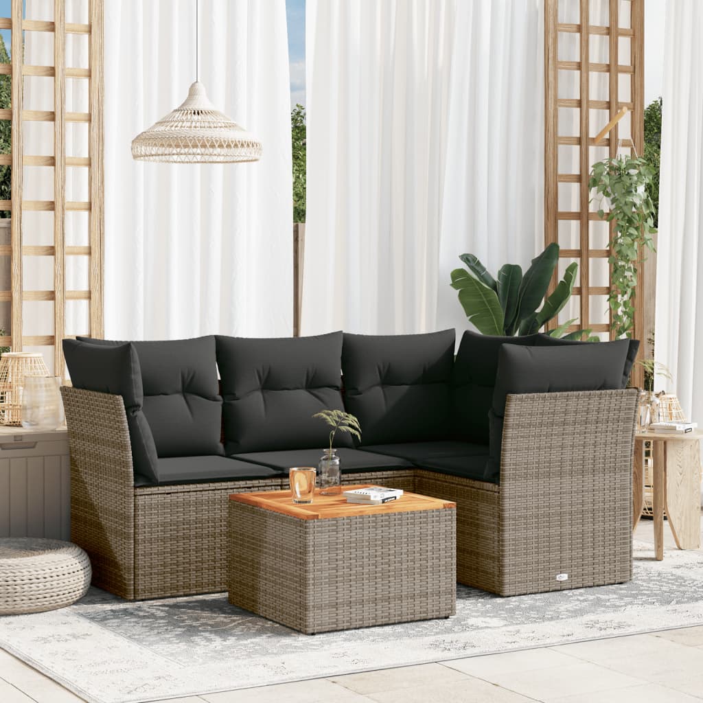 sofasæt 5 dele med hynder polyrattan grå