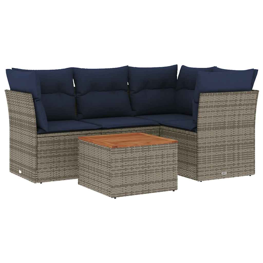 sofasæt til haven 5 dele med hynder polyrattan grå