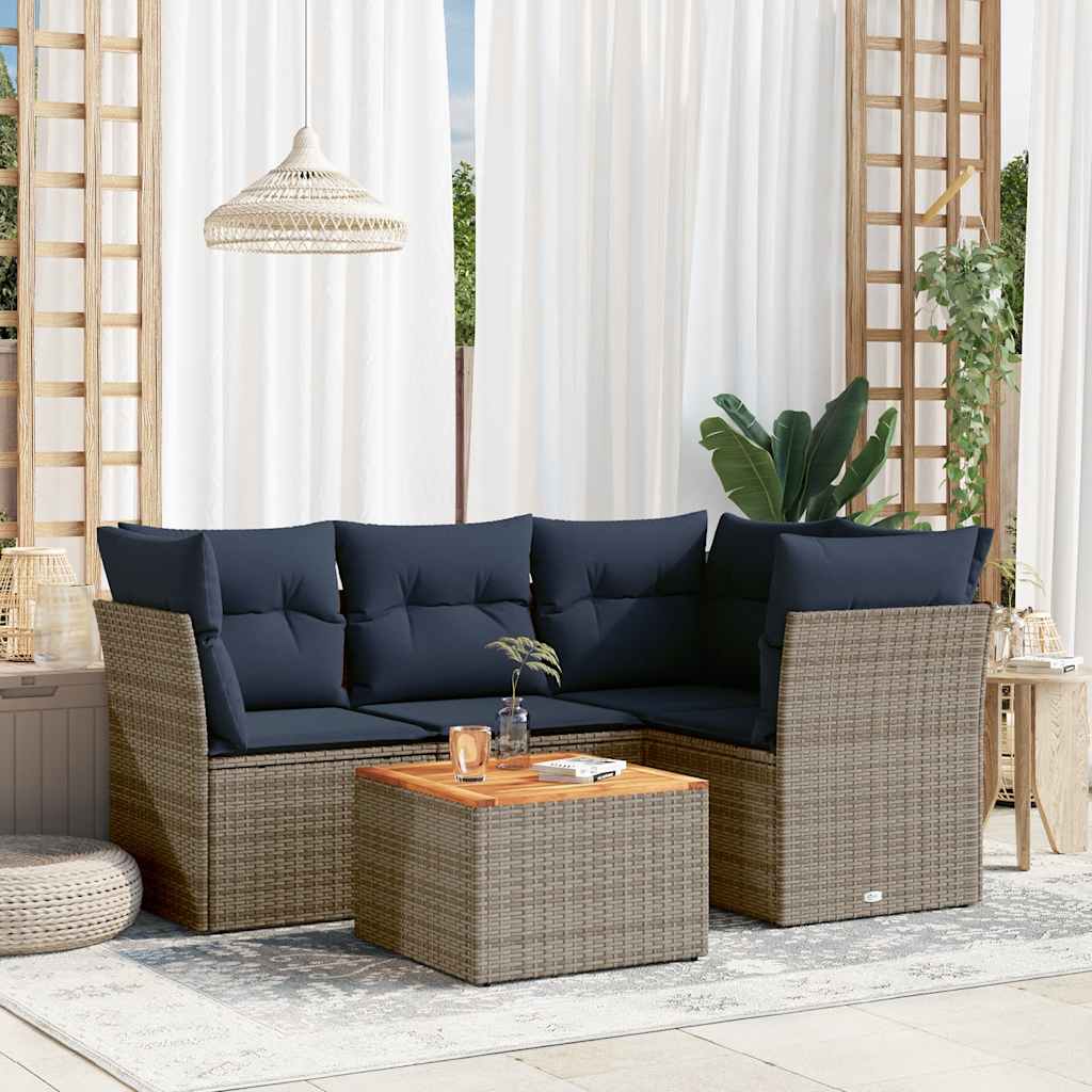 sofasæt til haven 5 dele med hynder polyrattan grå