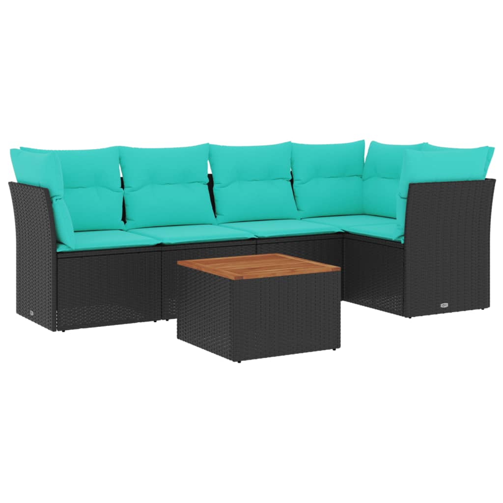 sofasæt til haven 6 dele med hynder polyrattan sort