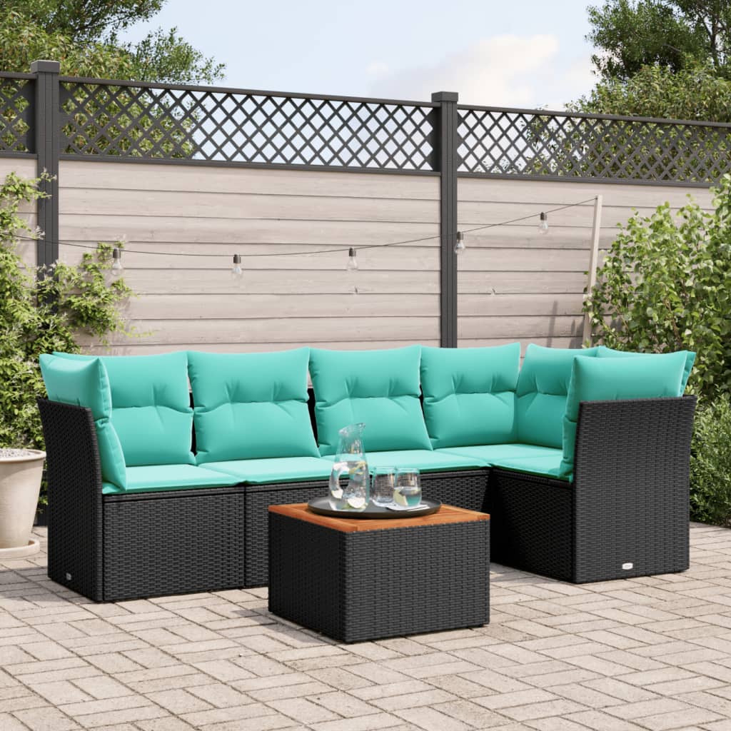 sofasæt til haven 6 dele med hynder polyrattan sort
