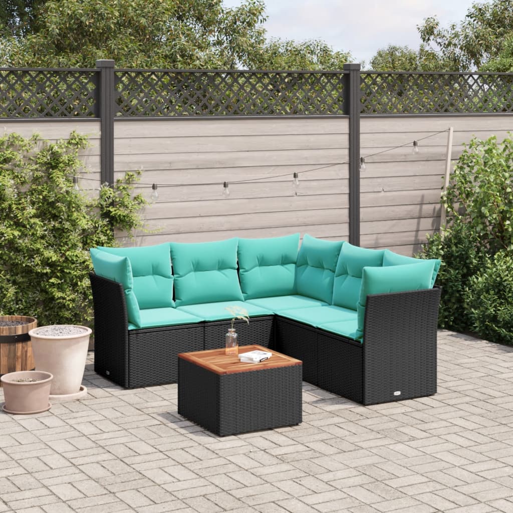 sofasæt til haven 6 dele med hynder polyrattan sort
