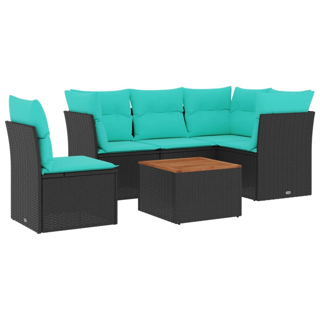 sofasæt til haven 6 dele med hynder polyrattan sort