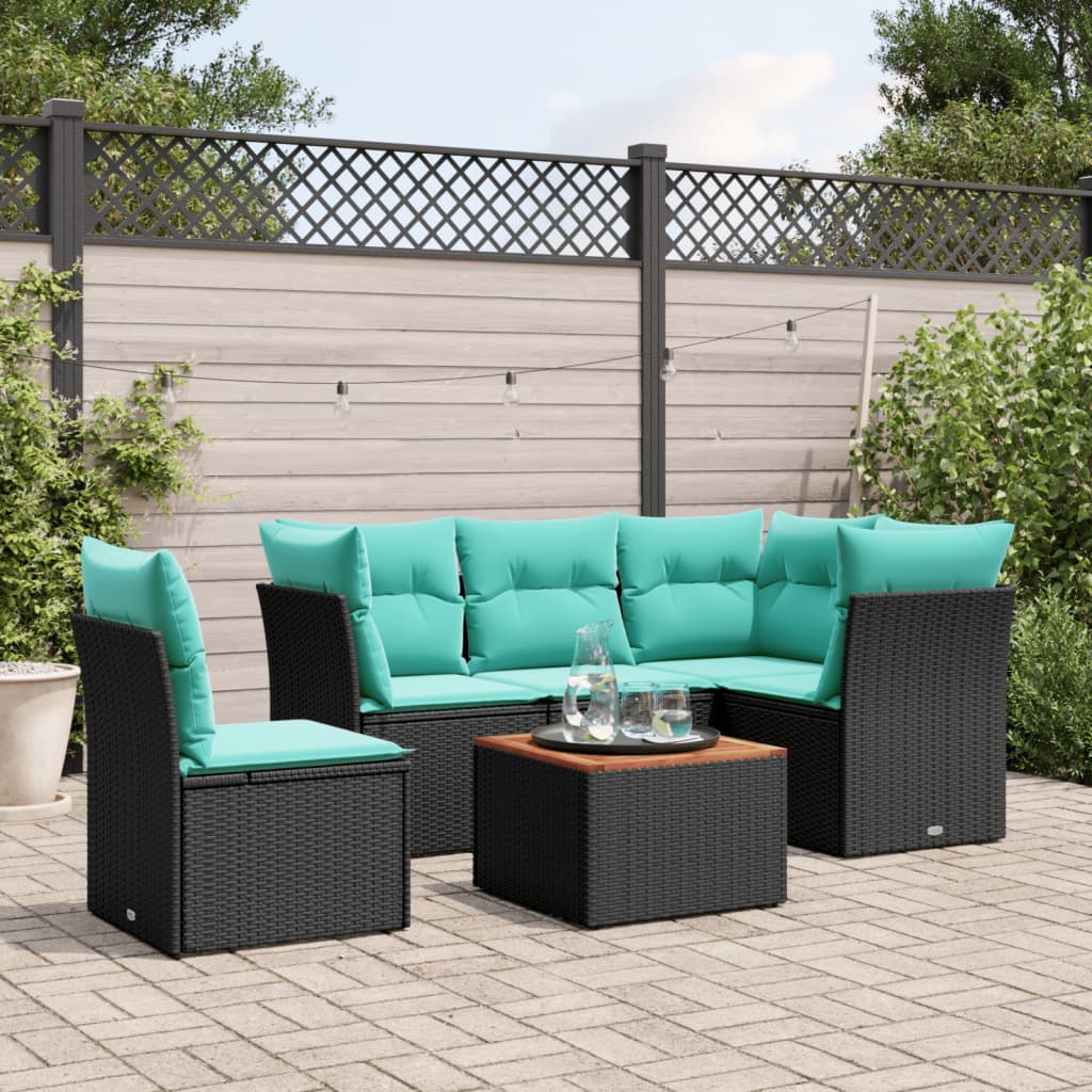 sofasæt til haven 6 dele med hynder polyrattan sort