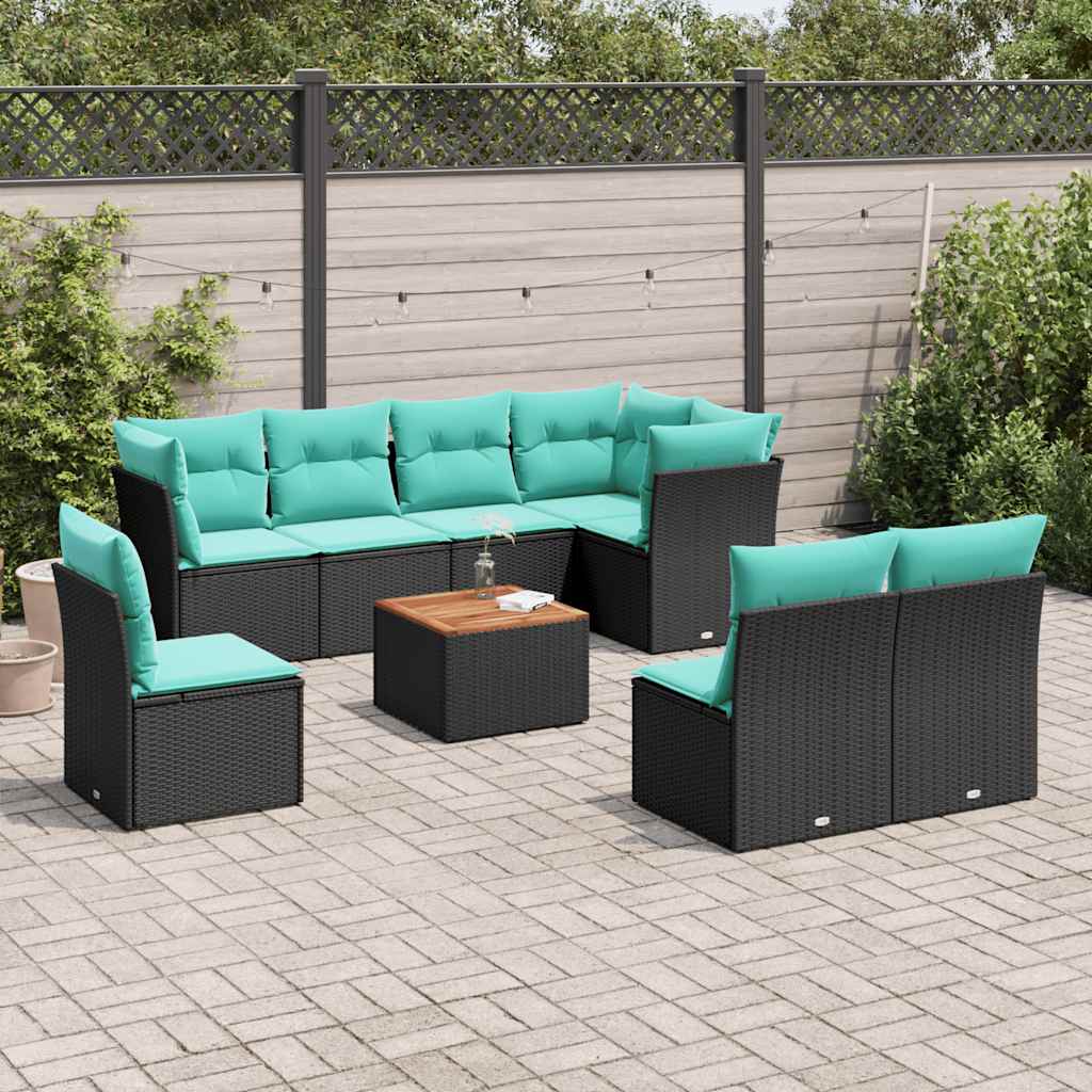 sofasæt til haven 9 dele med hynder polyrattan sort