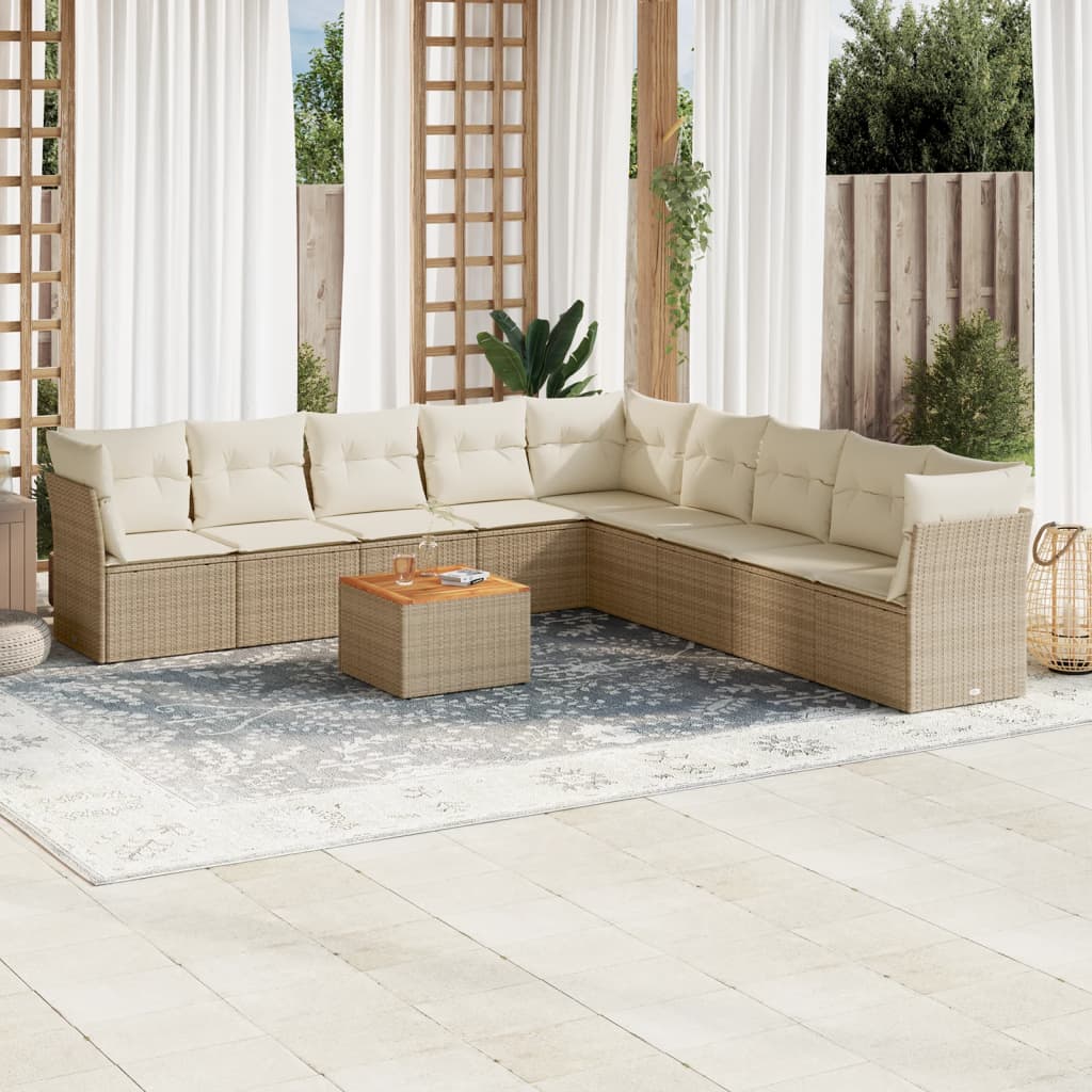 sofasæt til haven 10 dele med hynder polyrattan beige
