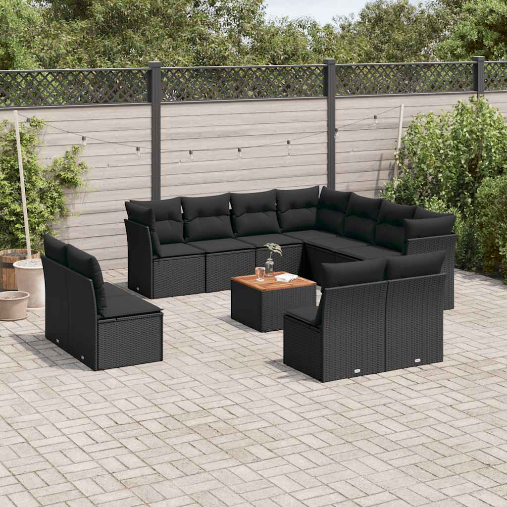 sofasæt til haven 12 dele med hynder polyrattan sort