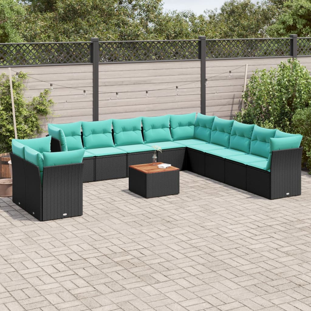 sofasæt til haven 12 dele med hynder polyrattan sort