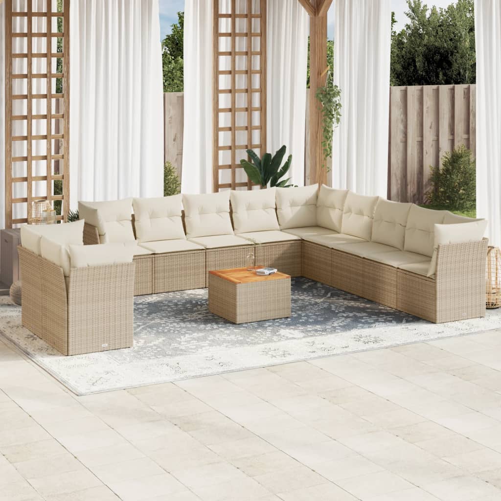 sofasæt til haven 12 dele med hynder polyrattan beige