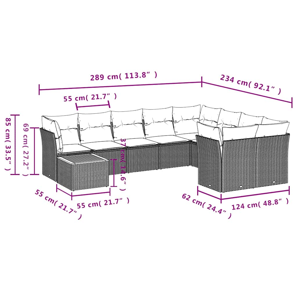 sofasæt til haven 10 dele med hynder polyrattan sort
