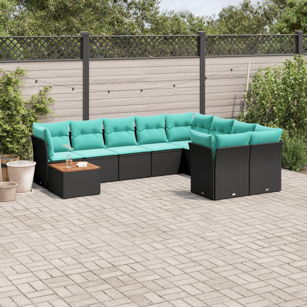 sofasæt til haven 10 dele med hynder polyrattan sort