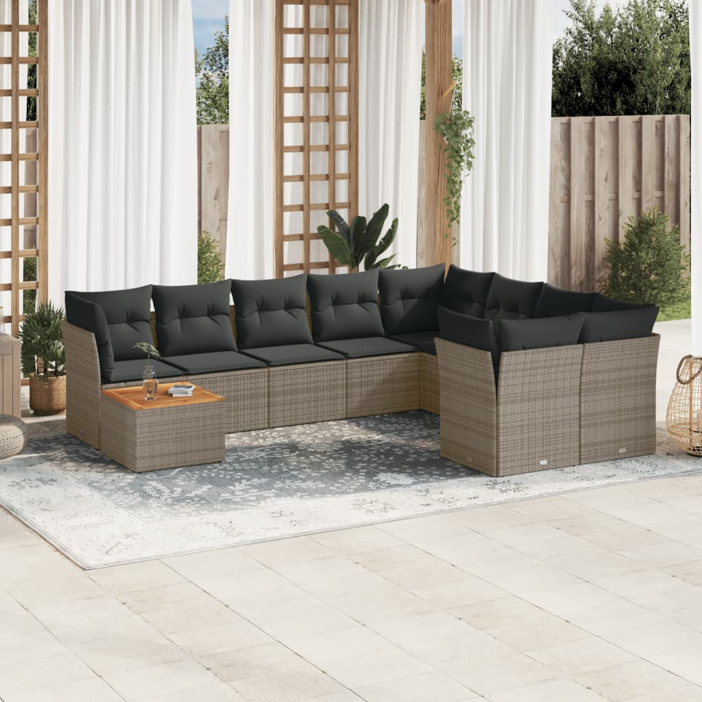 sofasæt til haven 10 dele med hynder polyrattan grå