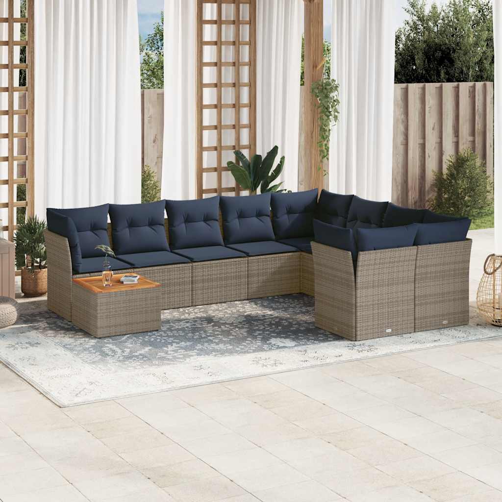 sofasæt til haven 10 dele med hynder polyrattan grå
