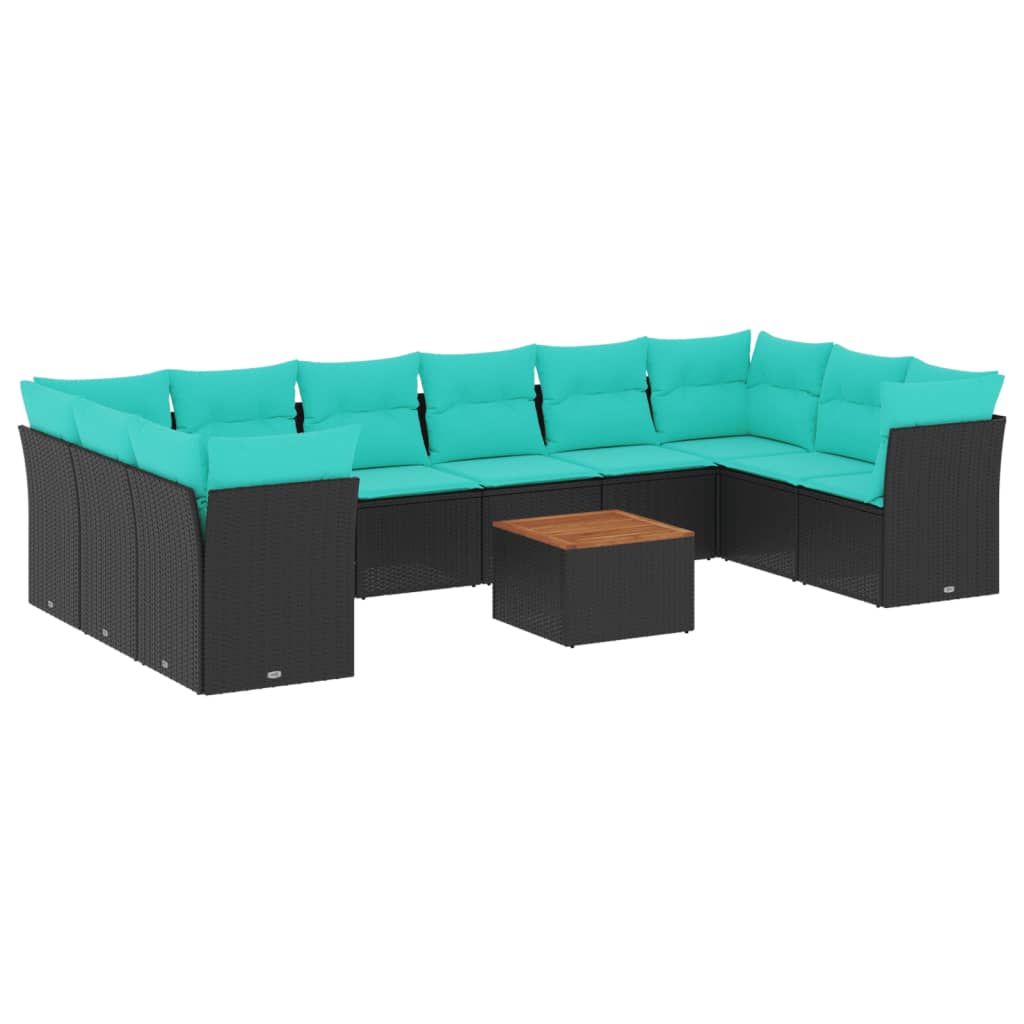 sofasæt til haven 11 dele med hynder polyrattan sort