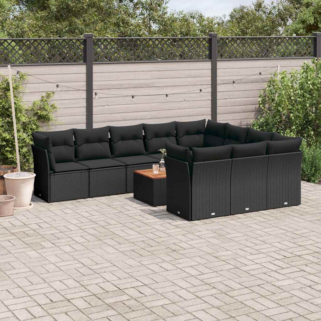 sofasæt til haven 11 dele med hynder polyrattan sort