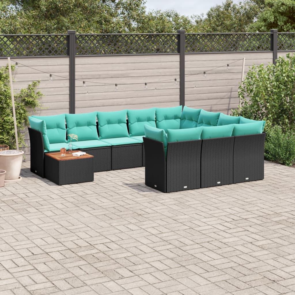 sofasæt til haven 11 dele med hynder polyrattan sort