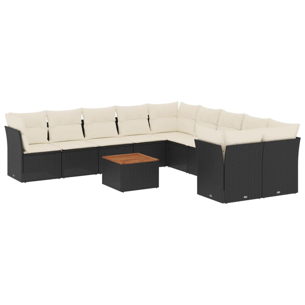 sofasæt til haven 11 dele med hynder polyrattan sort