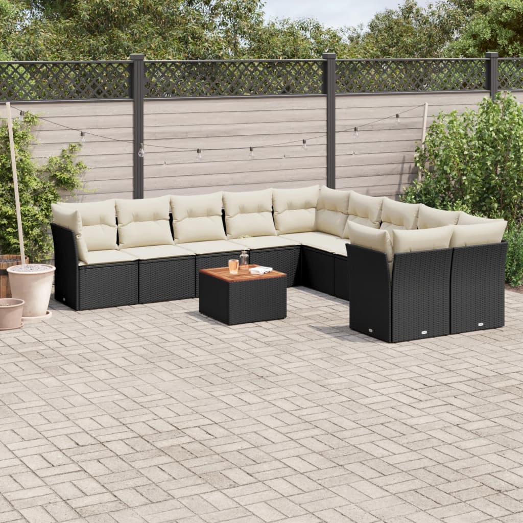 sofasæt til haven 11 dele med hynder polyrattan sort