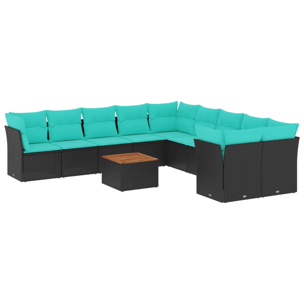 sofasæt til haven 11 dele med hynder polyrattan sort