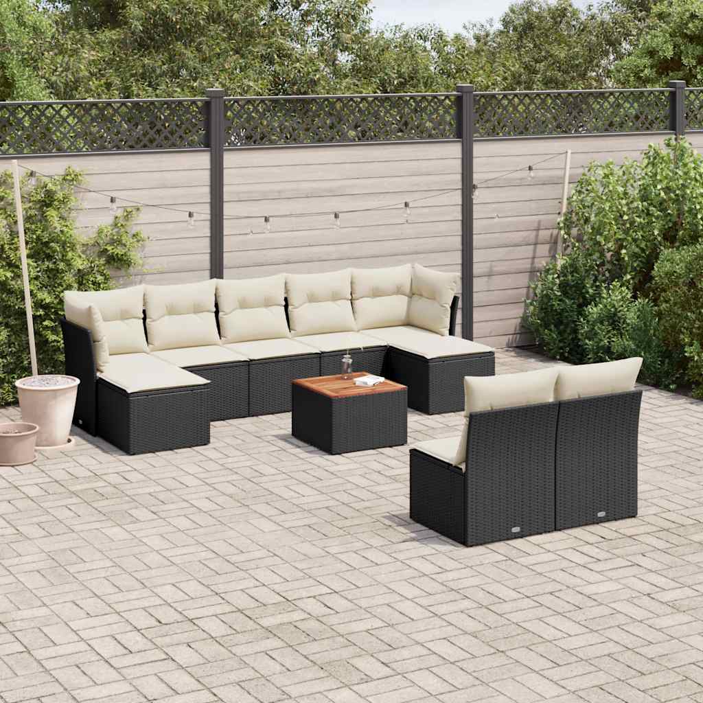 sofasæt til haven 10 dele med hynder polyrattan sort