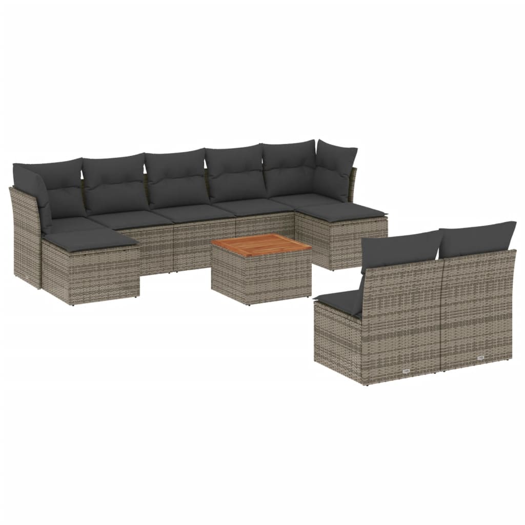 sofasæt til haven 10 dele med hynder polyrattan grå