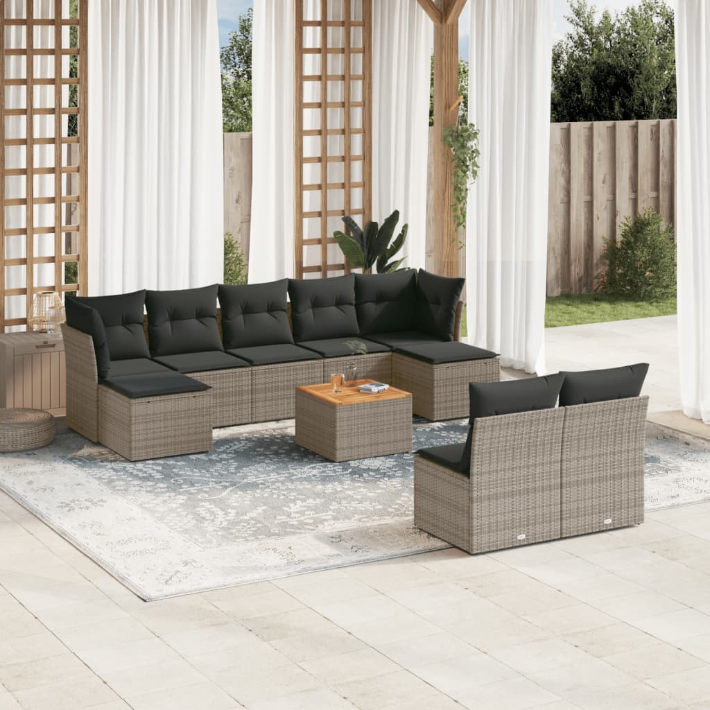 sofasæt til haven 10 dele med hynder polyrattan grå