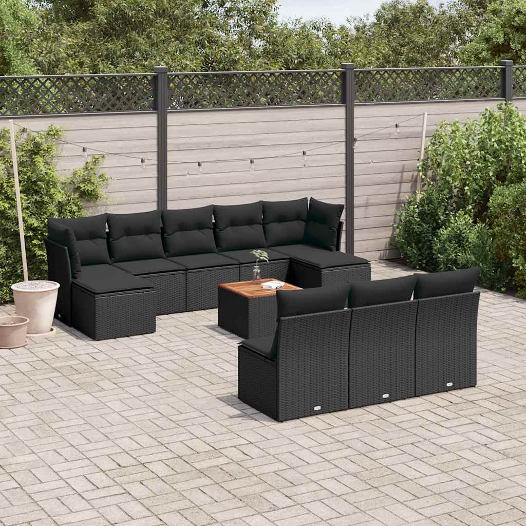 sofasæt til haven 11 dele med hynder polyrattan sort